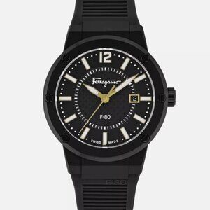 Ferragamo Mens F-80 Black 44mm Strap Fashion Watch